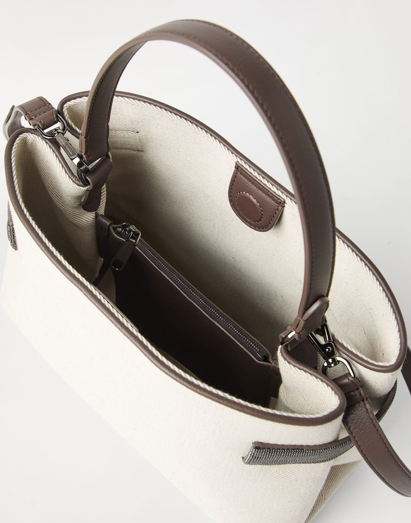 Essence top-handle bag in cotton and linen drill with precious bands 5
