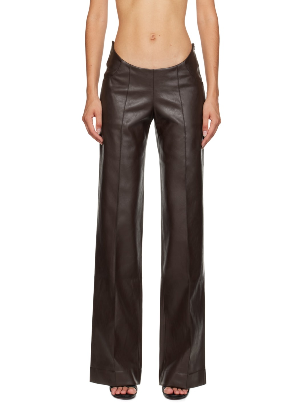 Brown Tolobu Faux-Leather Trousers - 1