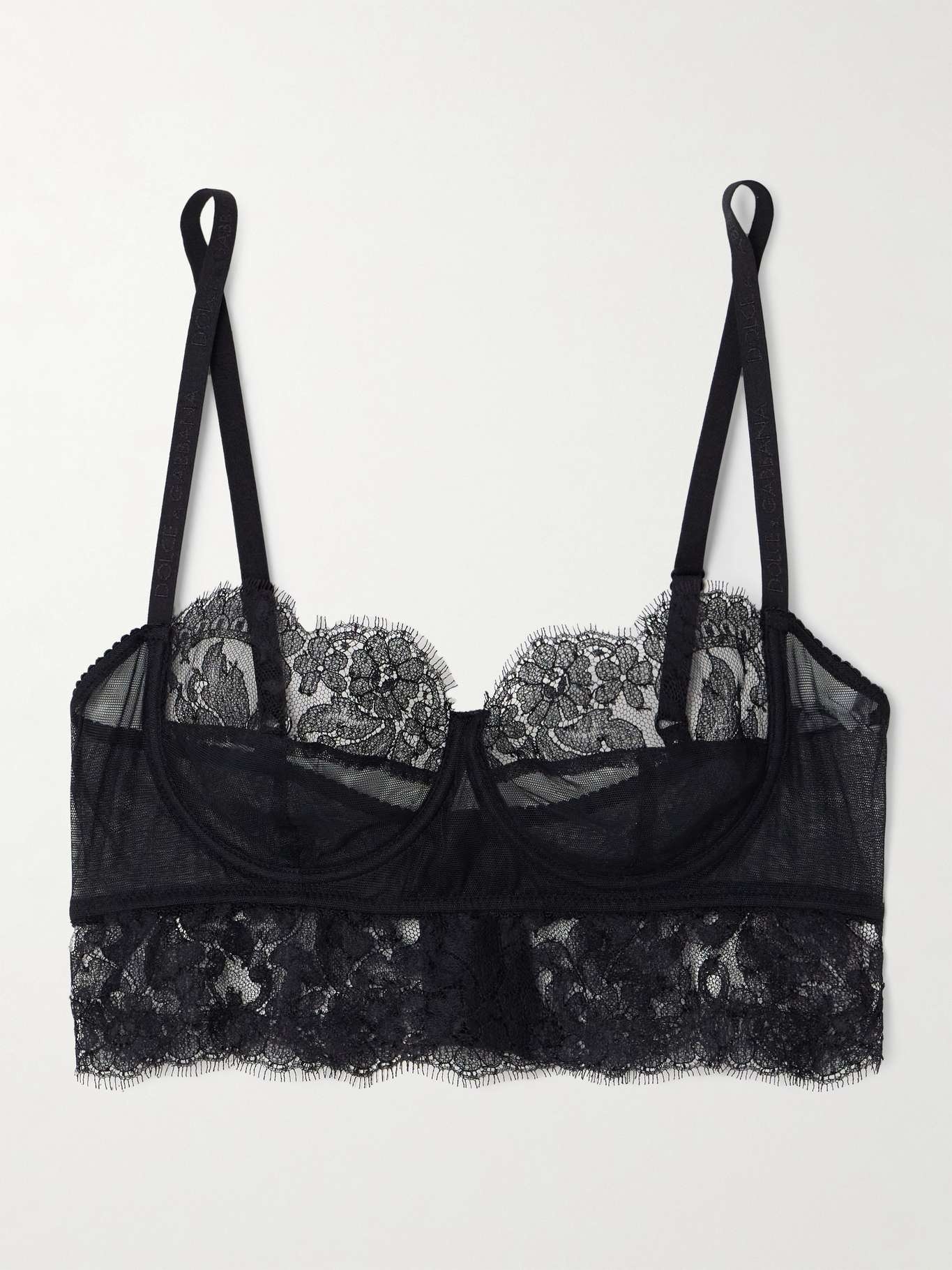 Chantilly lace-trimmed tulle underwired bralette - 1