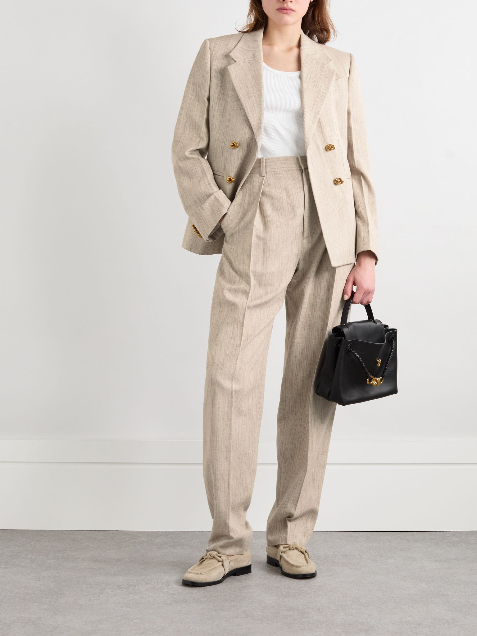 Pleated canvas tapered pants Beige - 2
