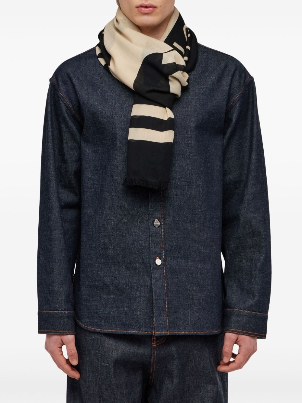 intarsia knit-logo wool scarf - 3