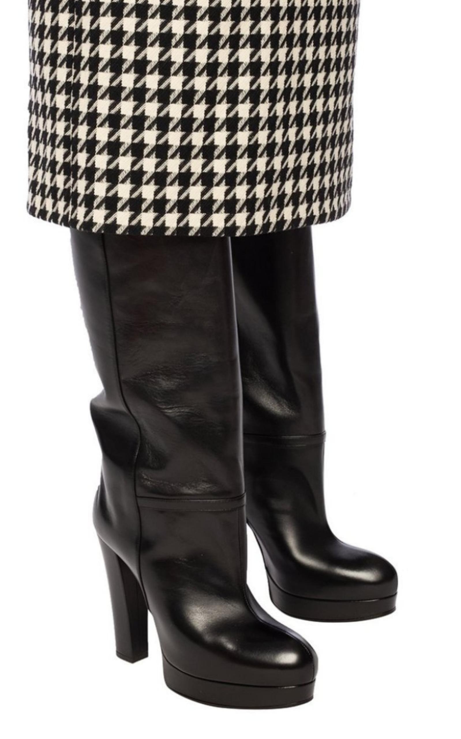 Leather Platform Knee High Boots - 6