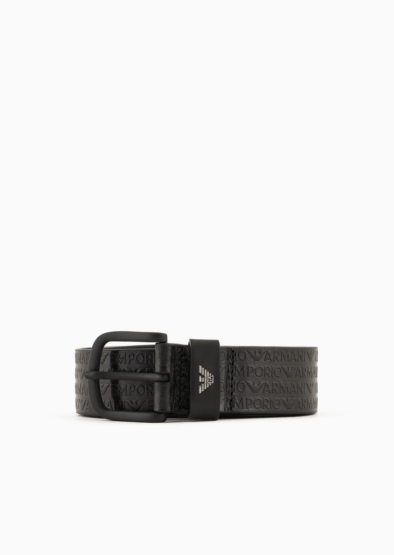 Leather belt with embossed-print lettering - 1