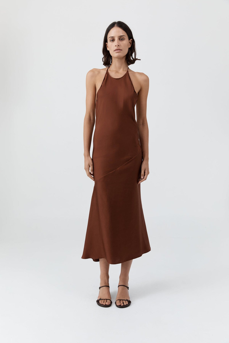 ST. AGNI Silk Twill Halter Dress - Brick outlook