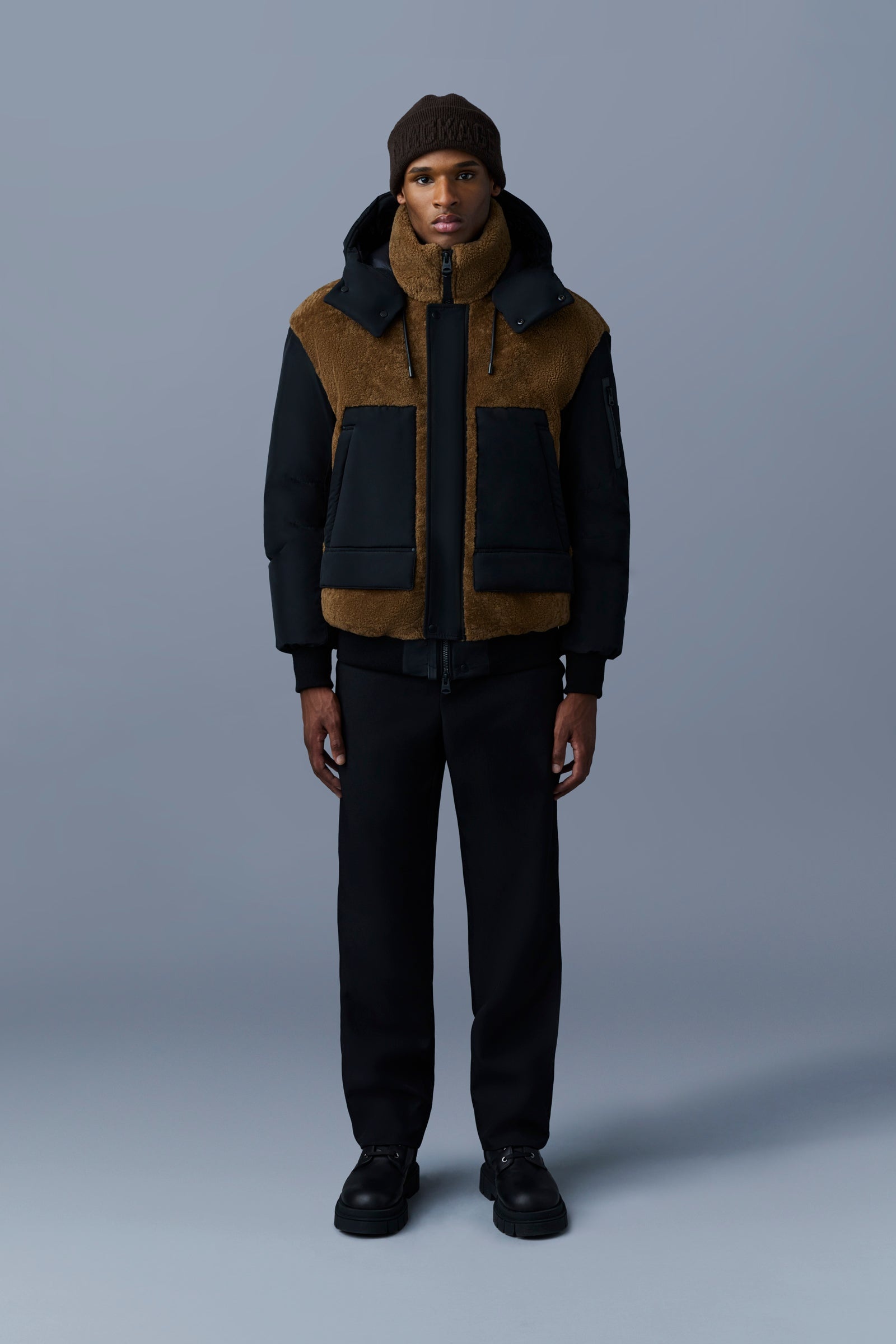 VIGGO mixed media bomber jacket with removable hood - 2