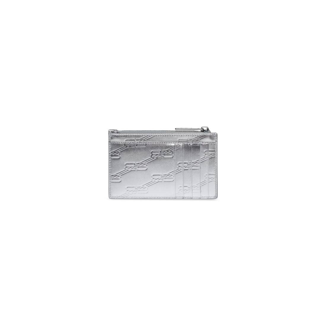 Men's Embossed Monogram Long Coin And Card Holder In Box in Silver - 2