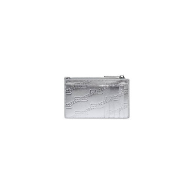 BALENCIAGA Men's Embossed Monogram Long Coin And Card Holder In Box in Silver outlook
