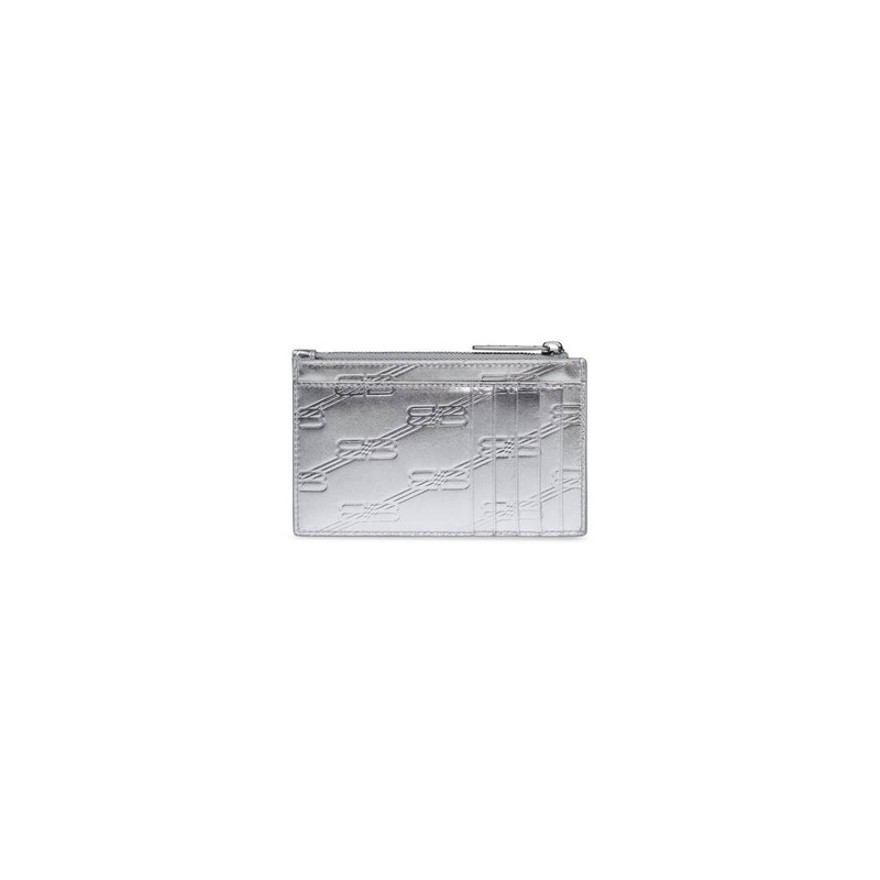 BALENCIAGA Men's Embossed Monogram Long Coin And Card Holder In Box in Silver outlook