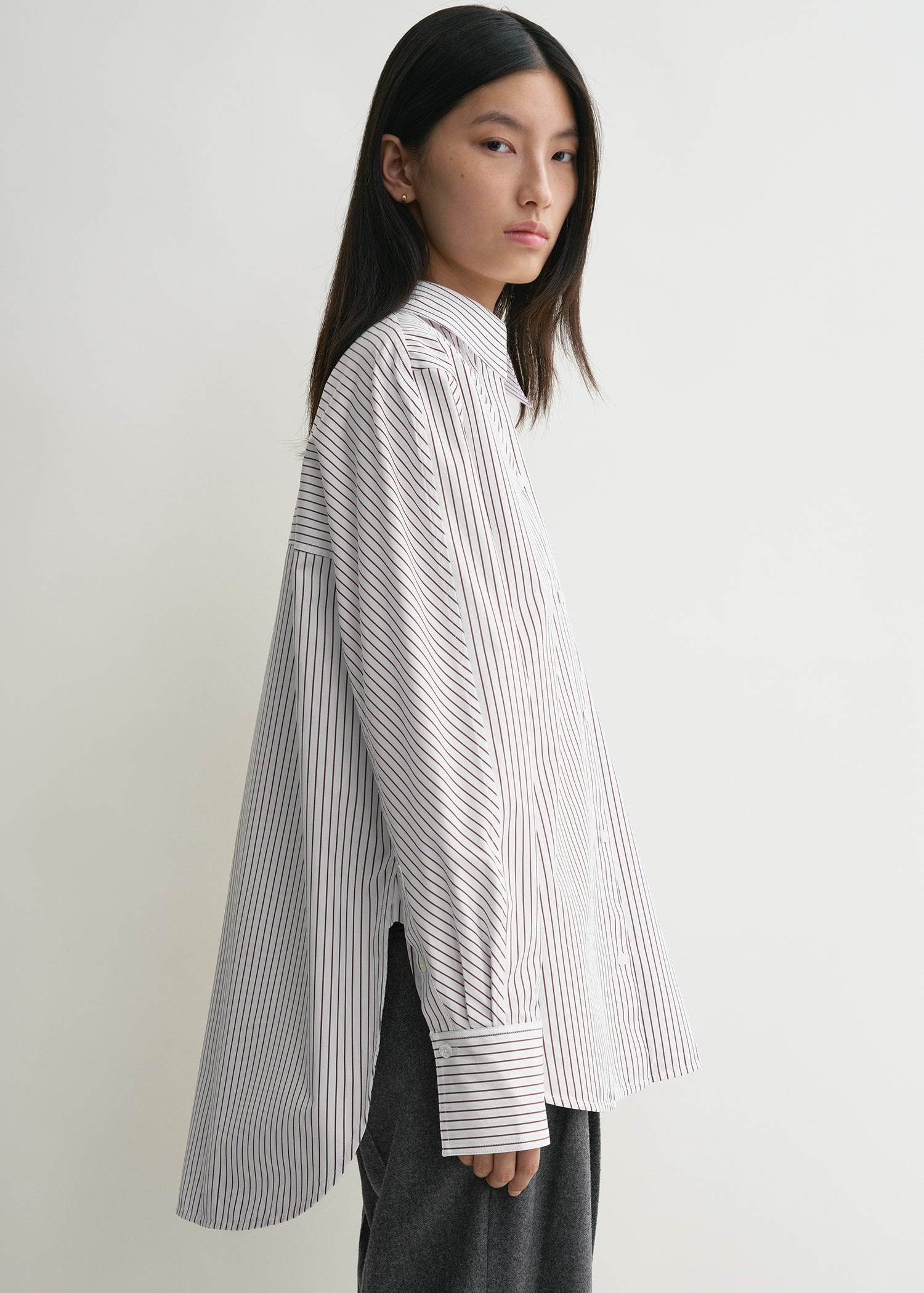 Kimono-sleeve poplin shirt white/brown - 5