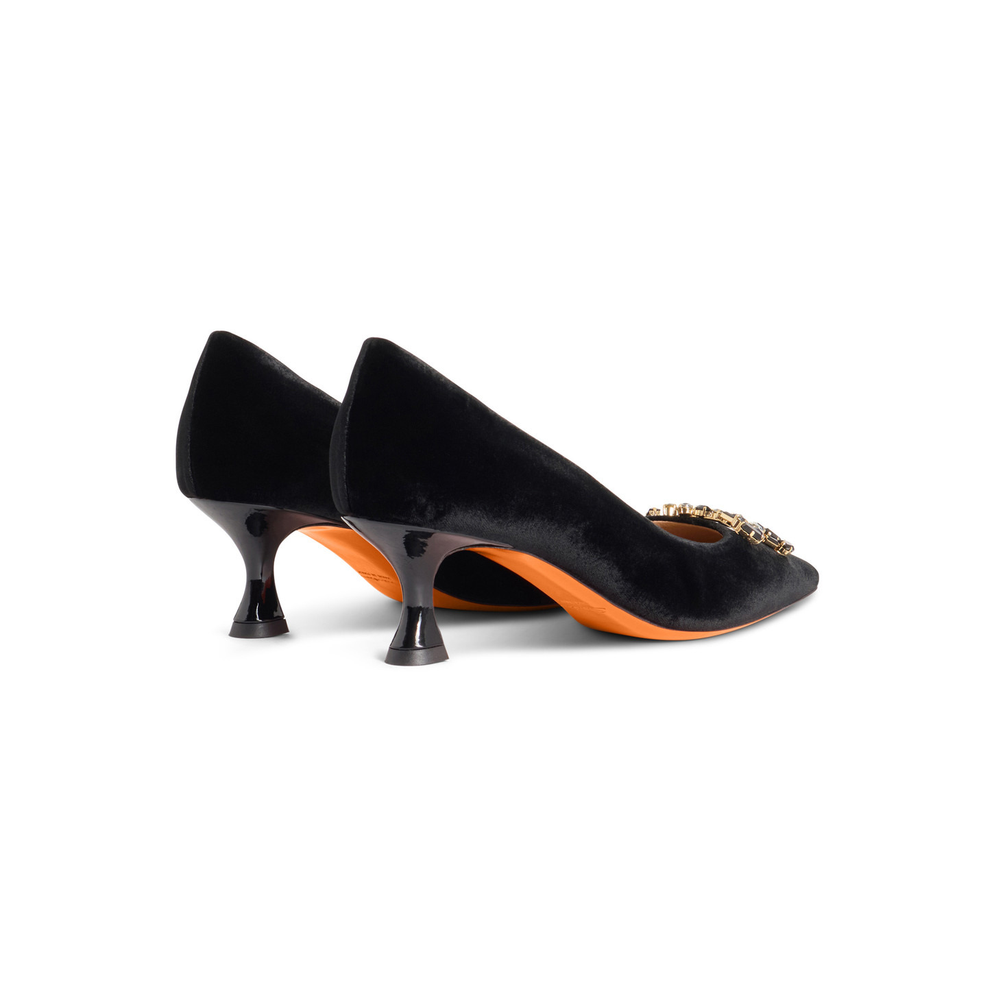 Women's black velvet mid-heel Santoni Sibille pump - 4