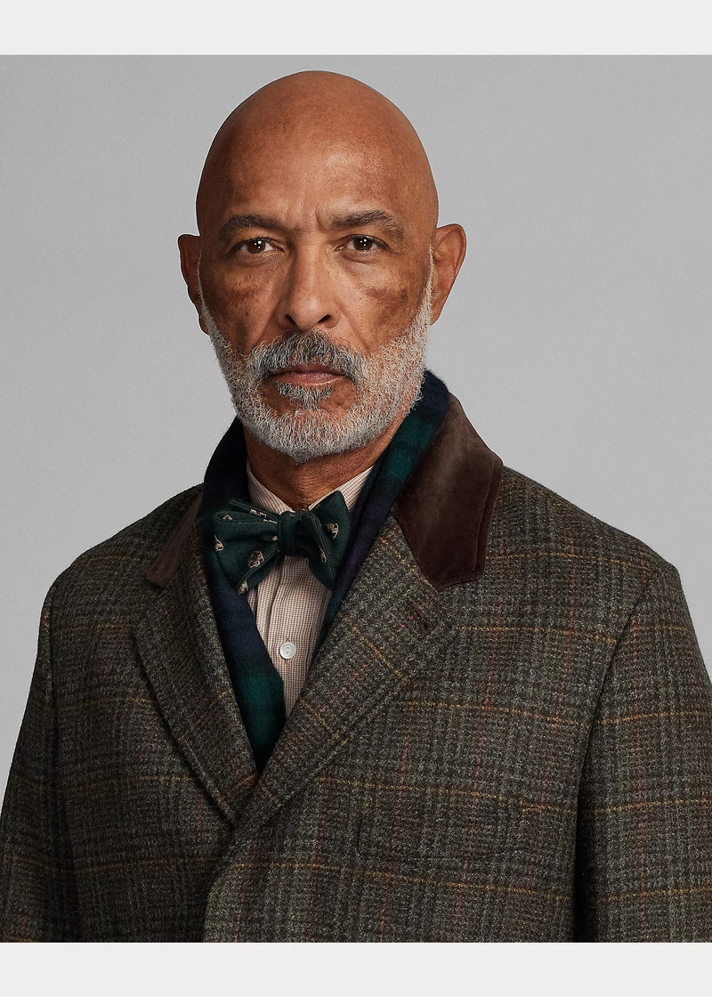 Velvet-Collar Plaid Shetland Wool Coat 5