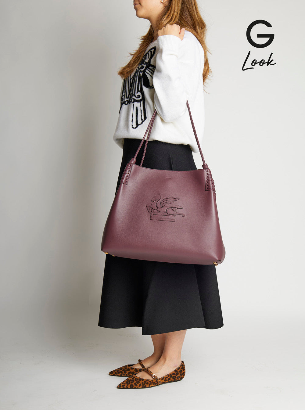 Etro Women 'Libra' Bordeaux Big Shoulder Bag With Logo Embroidery On The Front And Braided Handles I - 6