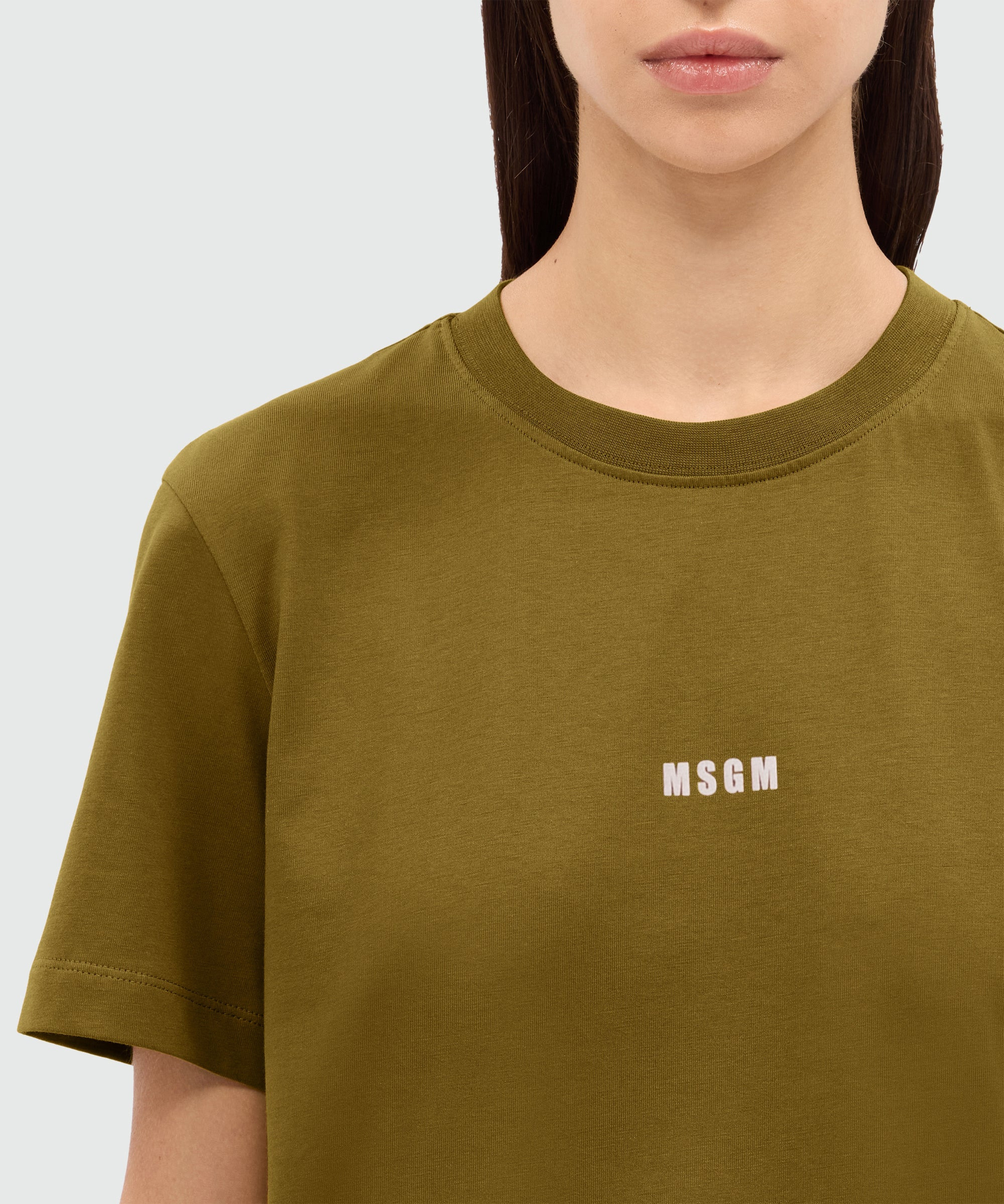 Olive green jersey T-shirt with MSGM micrologo - 5