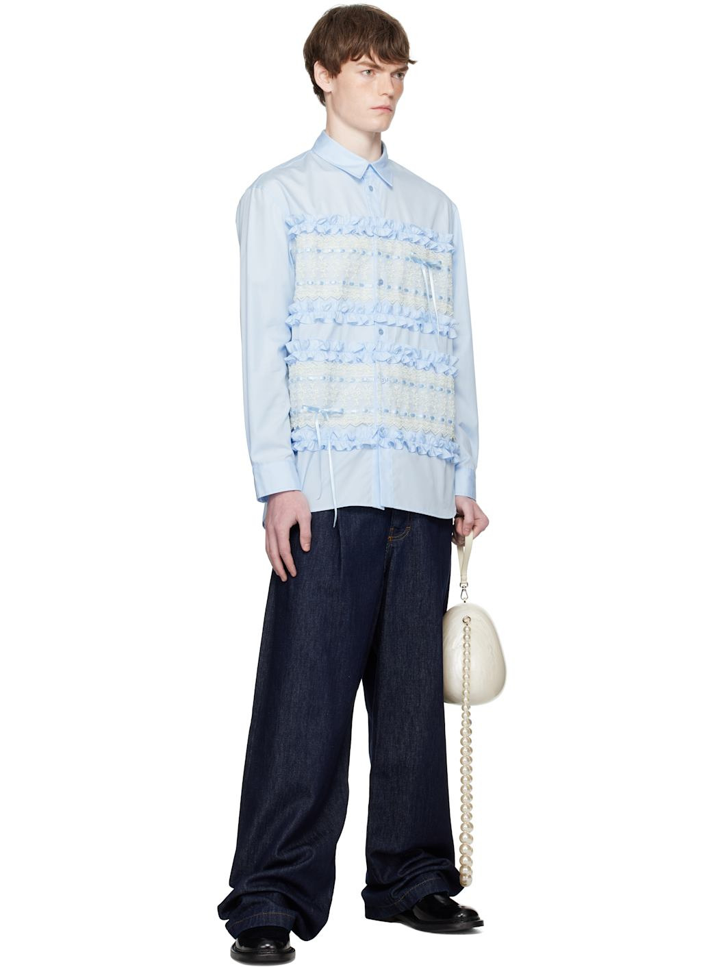 Blue Lace Ribbon Trim Easy Shirt - 4