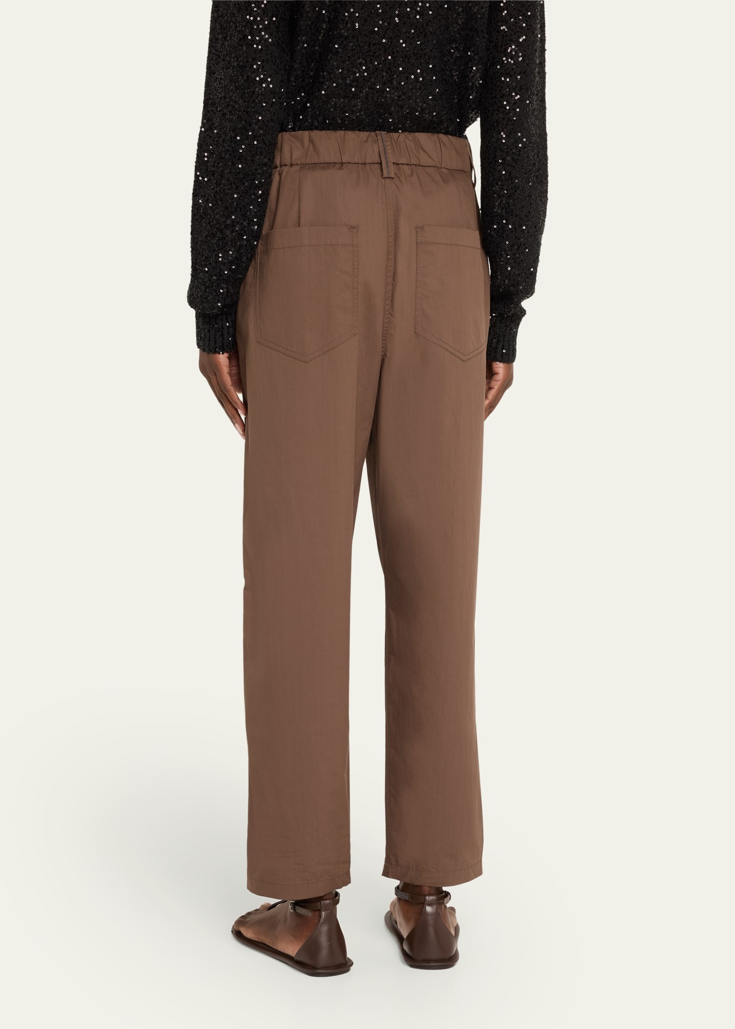 Poplin Baggy Straight-Leg Crop Pull-On Pants - 3