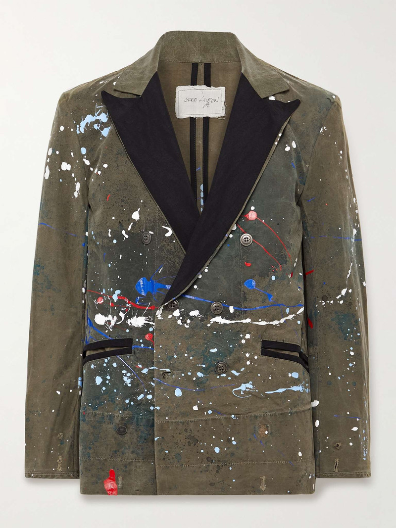 Tent Nylon-Trimmed Paint-Splattered Cotton-Blend Blazer 1
