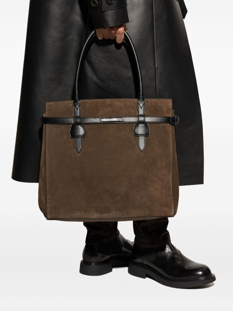 DSQUARED2 Twin leather-trimmed suede shoulder bag outlook