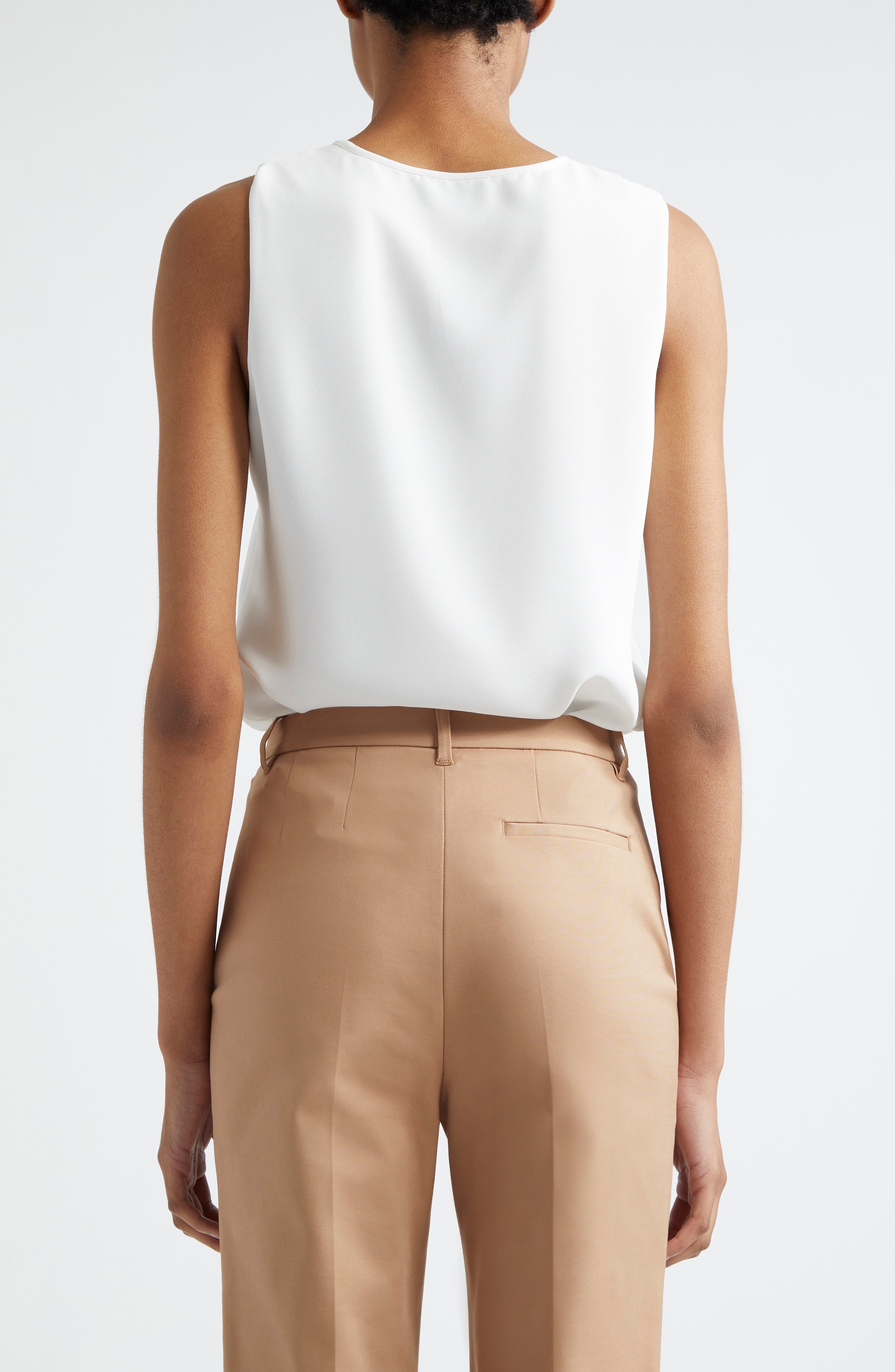 Emporio Armani Tie Neck Sleeveless Top in Off White at Nordstrom - 2