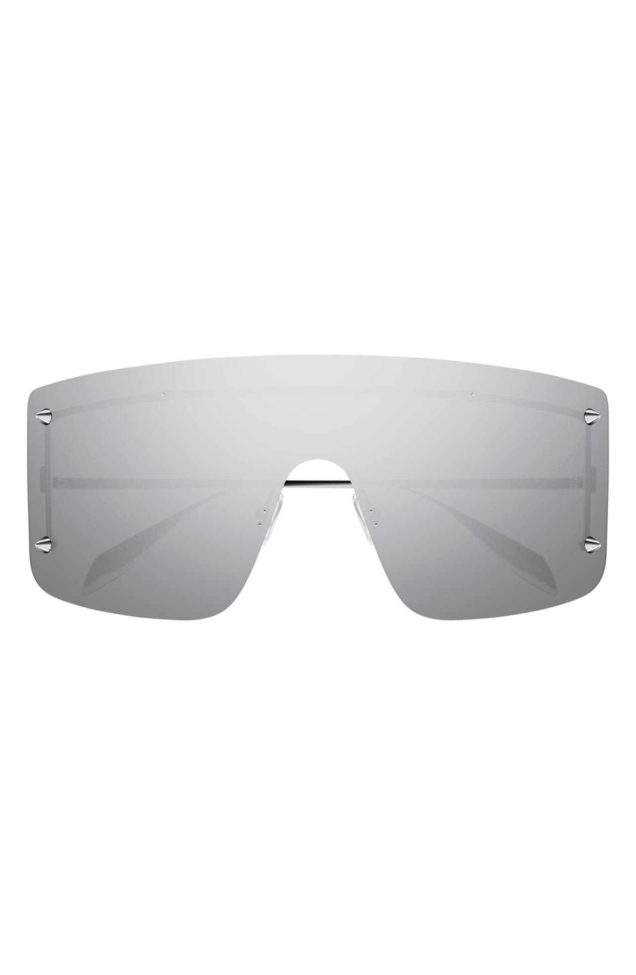 Alexander McQueen 99mm Shield Sunglasses in Silver Grey at Nordstrom - 1