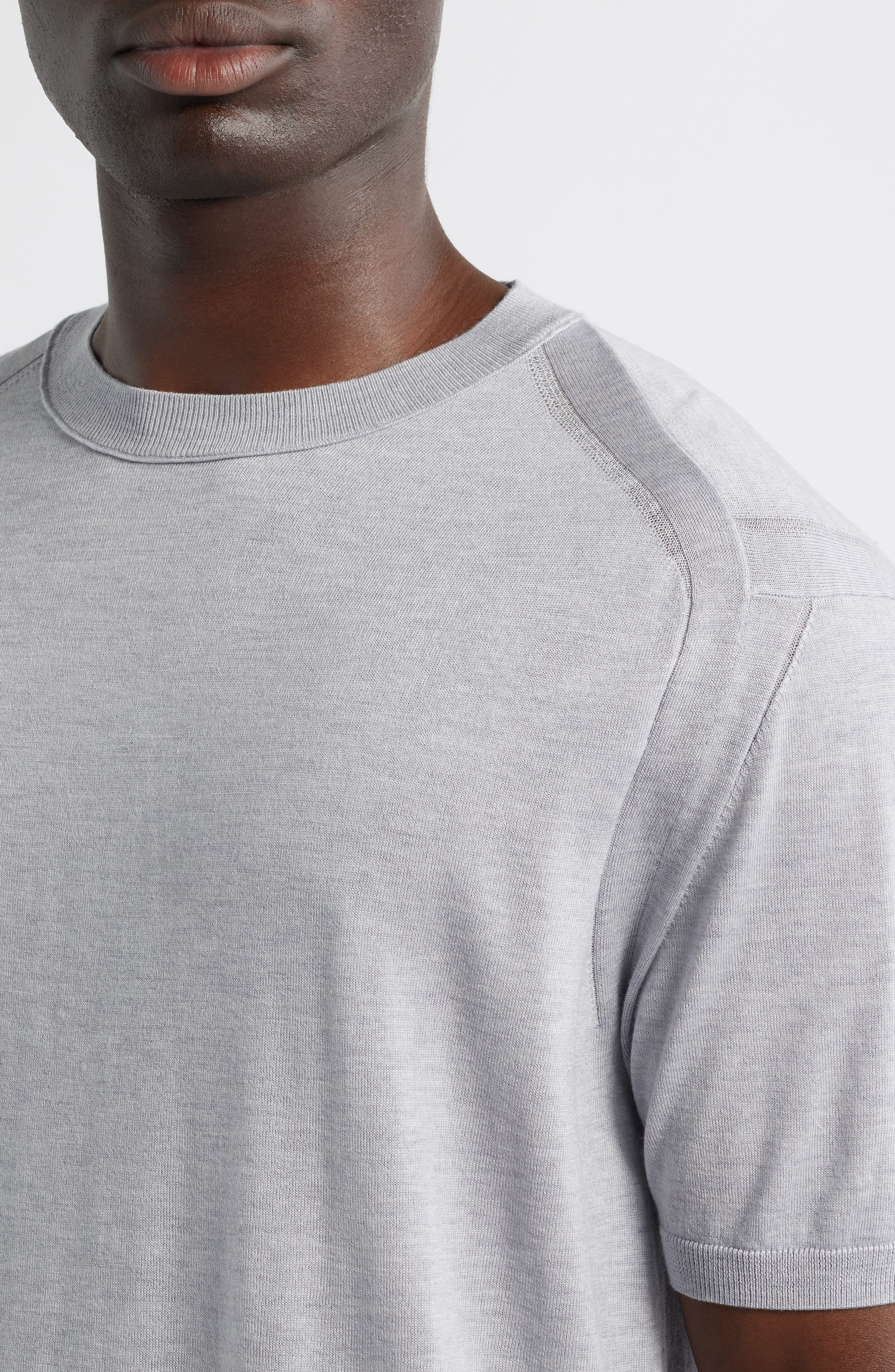 Emporio Armani Short Sleeve Crewneck Sweater in Solid Light/Pastel Grey at Nordstrom - 4