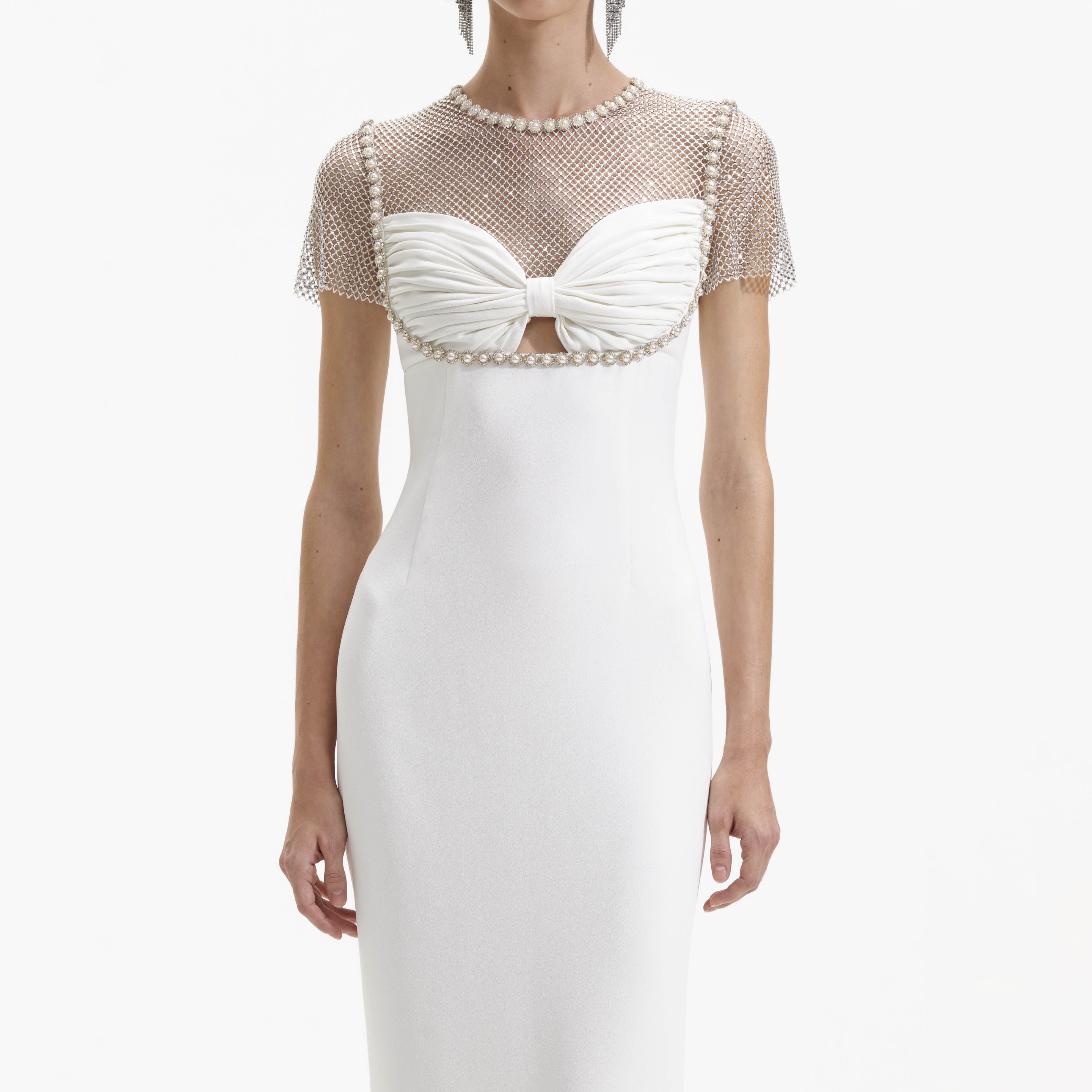 White Diamante Crepe Midi Dress - 4