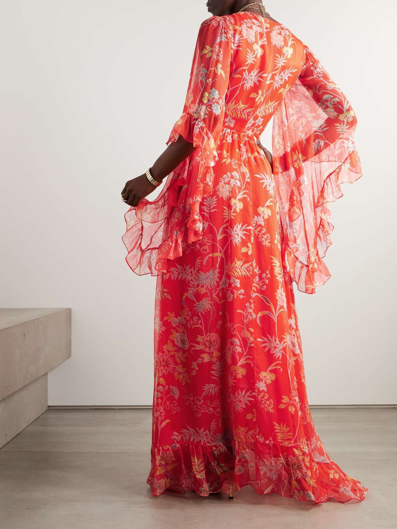 Ruffled floral-print silk-crepon maxi dress - 3