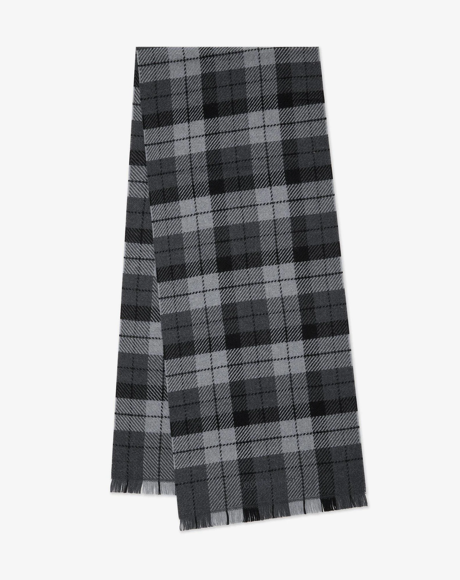 Grey tartan pure wool scarf - 1