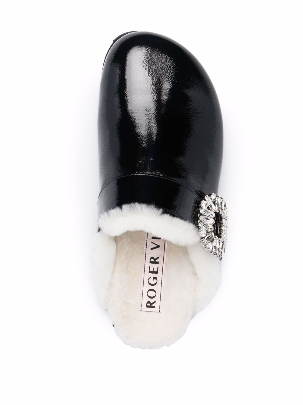 shearling-lined high-shine mules - 4