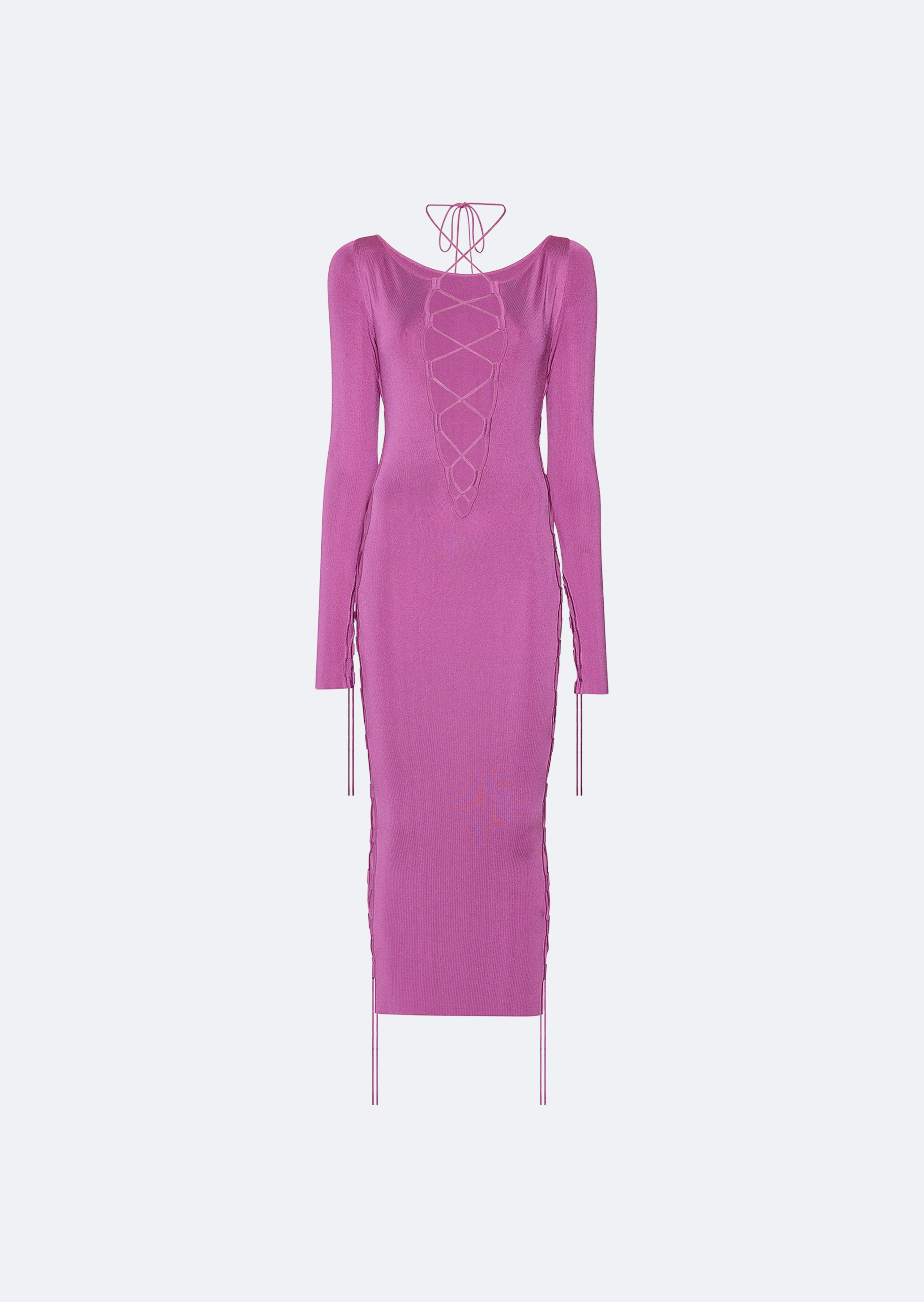 Shiny Viscose Longsleeve Lace Up Dress - 1