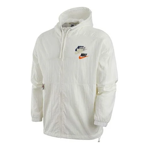 Men's Nike Alphabet Logo Printing Woven Hooded Long Sleeves Jacket Autumn White DV3313-133 - 1