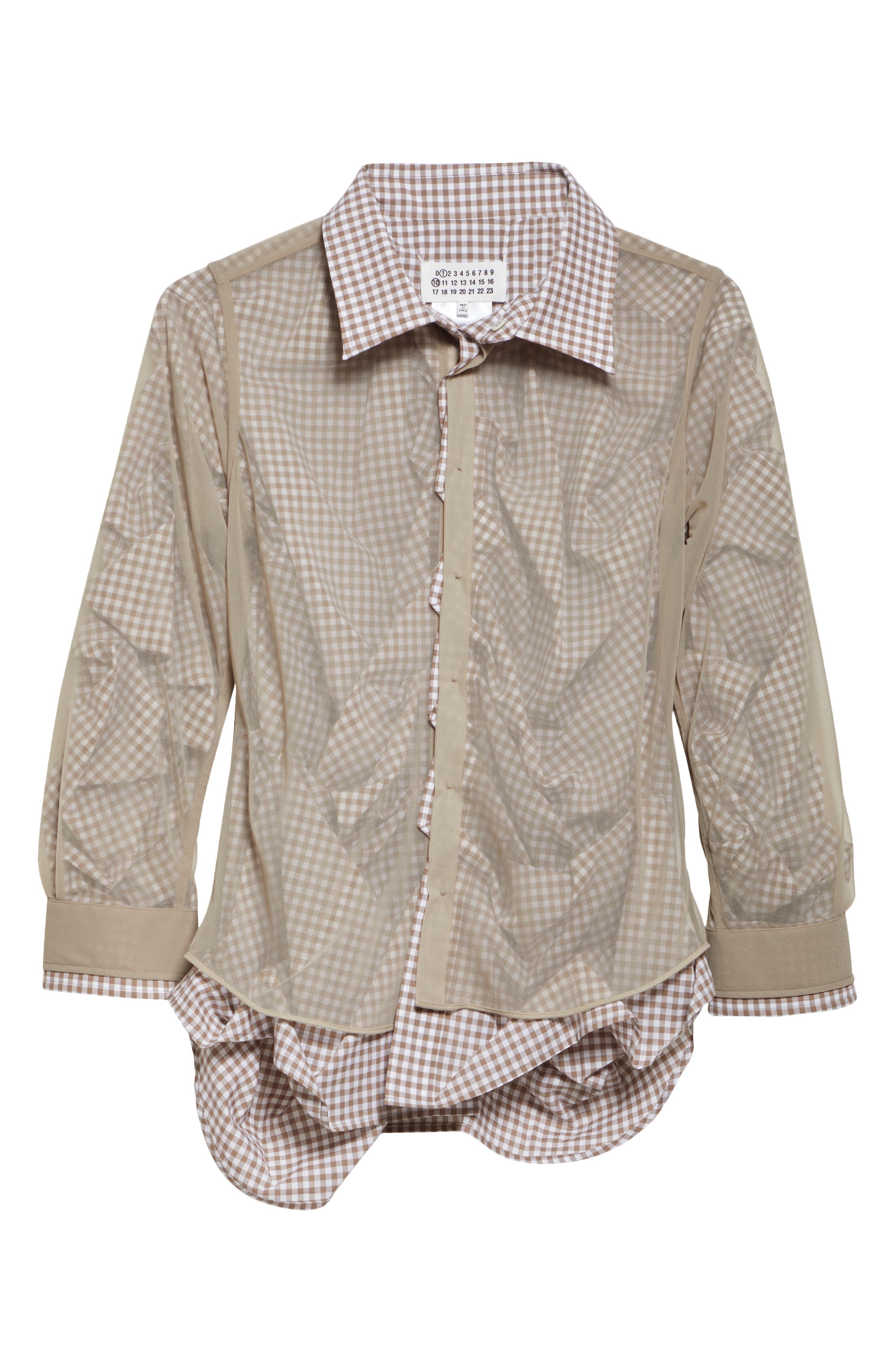 Maison Margiela Layered Mixed Media Button-Up Shirt in Camel And Tan/White at Nordstrom - 6