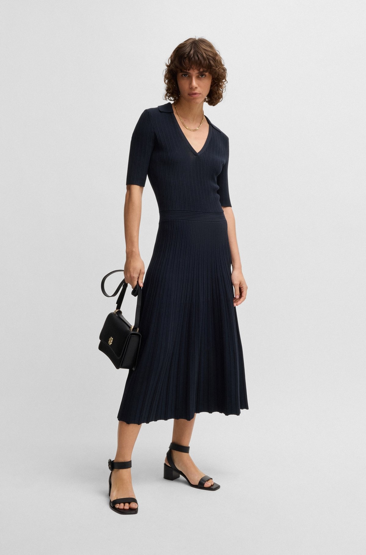 V-NECK DRESS WITH RIBBED STRUCTURE - 3