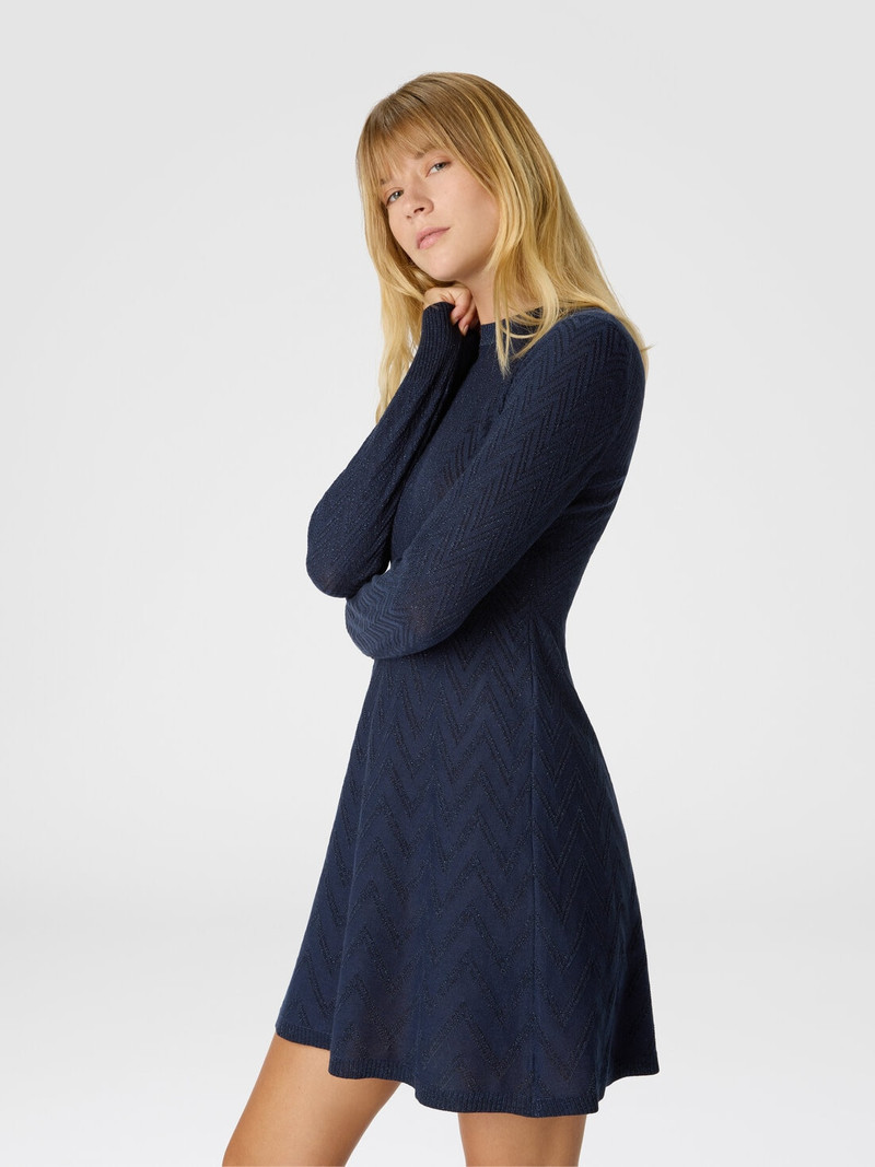 Women's short flared dress with long sleeves and jacquard detailing 4