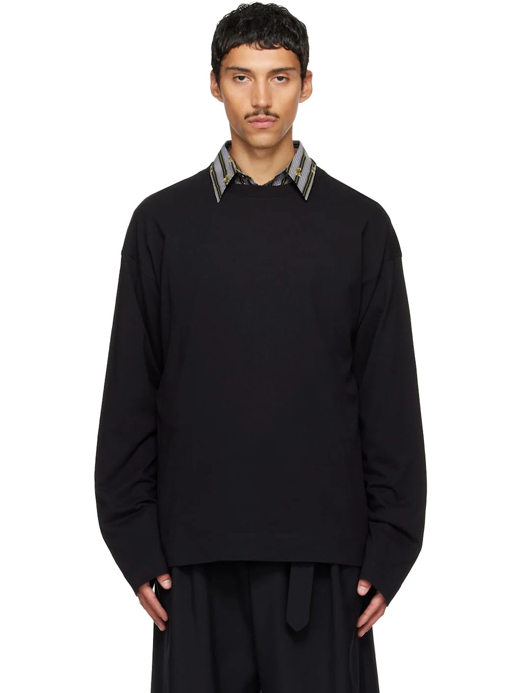 Black Long Sleeve Cotton T-shirt - 1
