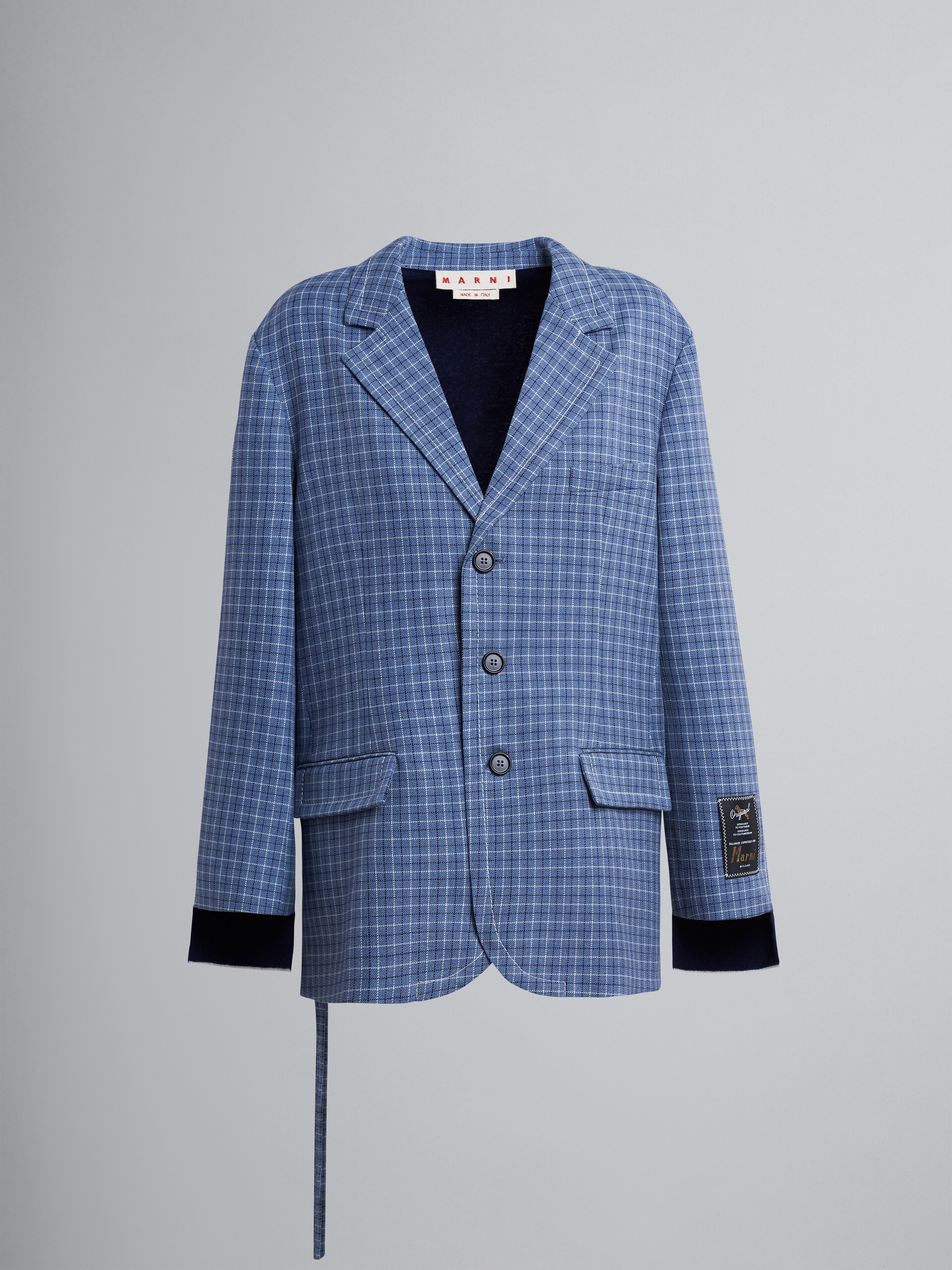CHECK WOOL TWILL BLAZER JACKET WITH KNIT INSERTS - 1