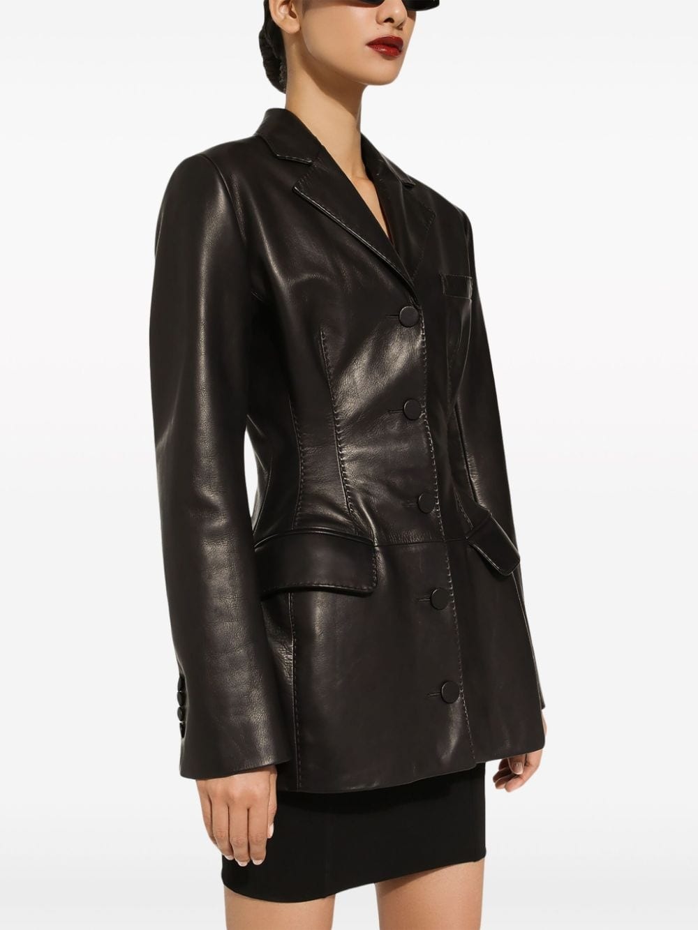 single-breasted leather blazer - 5