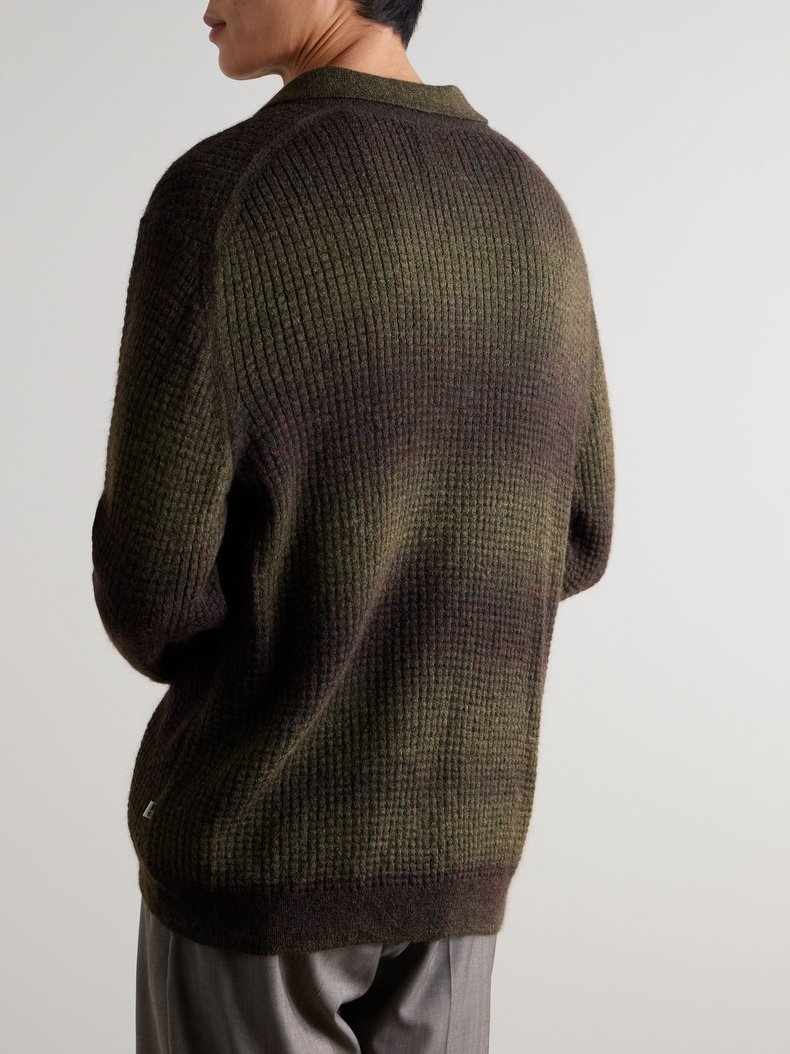 Thor 60009 Dégradé Waffle-Knit Cardigan Green - 3