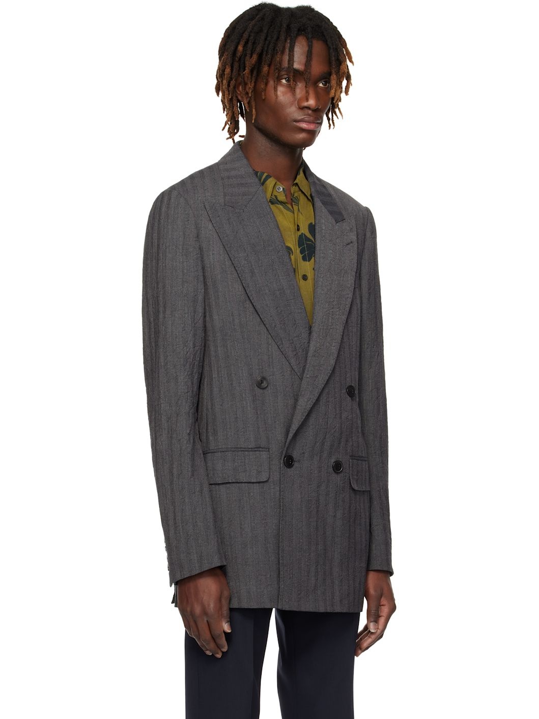 Gray Double-Breasted Blazer - 2