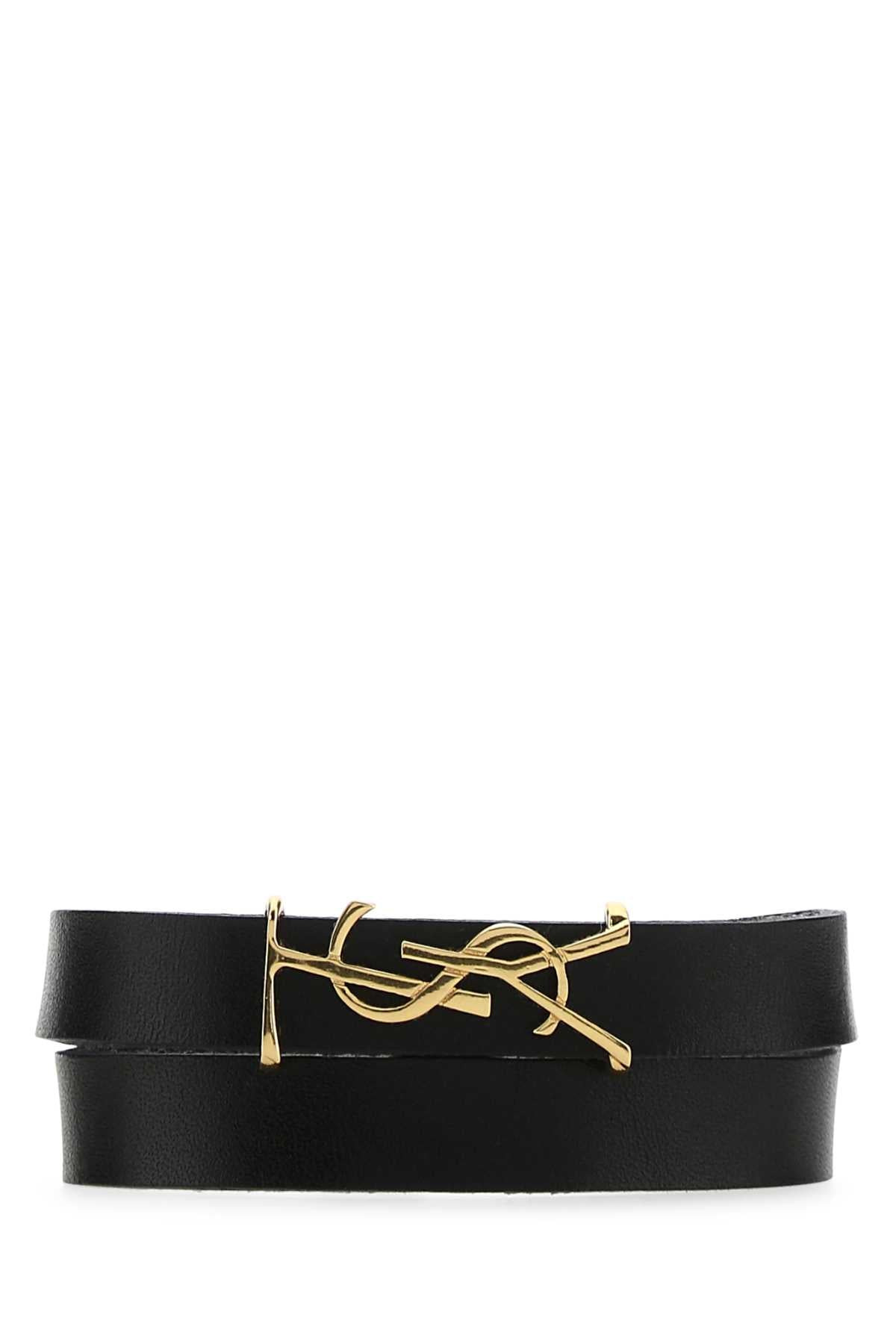 Saint Laurent Men Black Leather Opyum Bracelet - 1