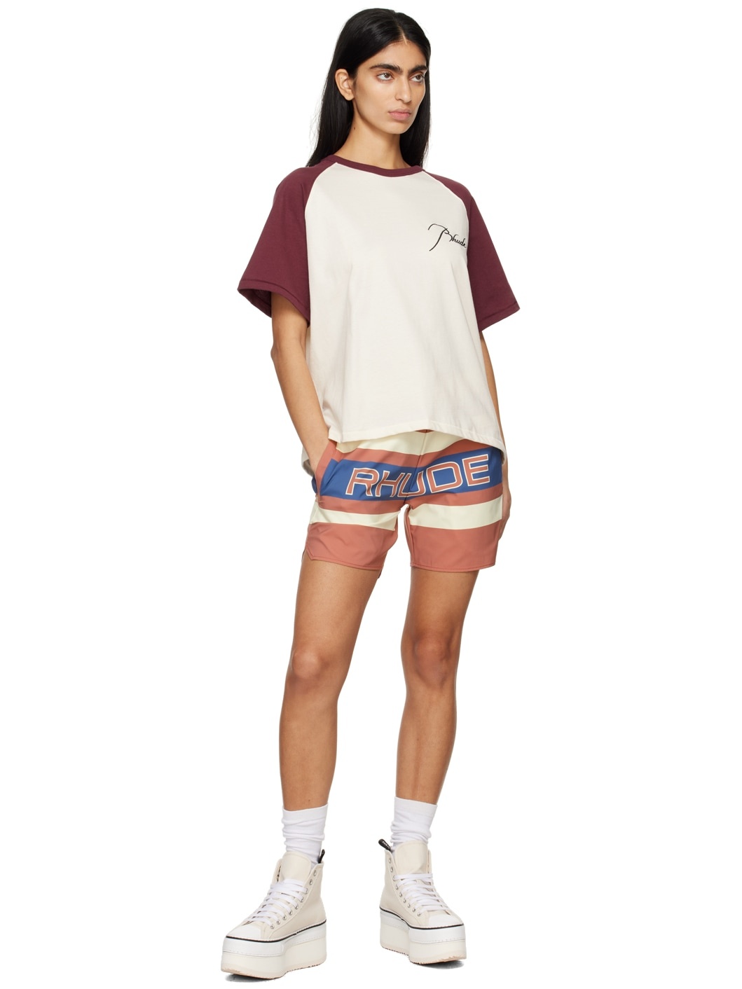 Off-White & Burgundy Raglan T-Shirt - 4