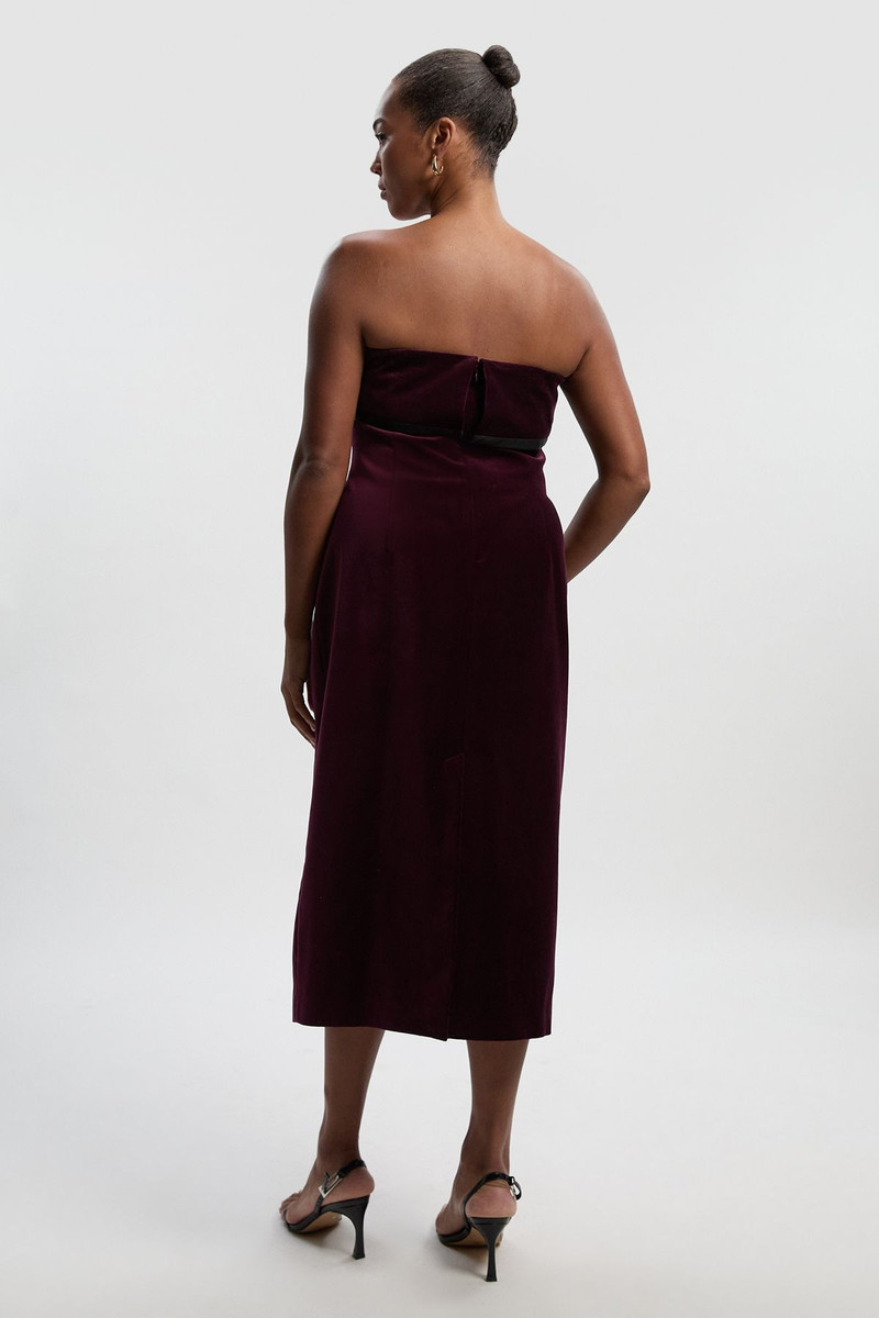 Plus Size Velvet Groisgrain Bandeau Midi Tailored Dress 5