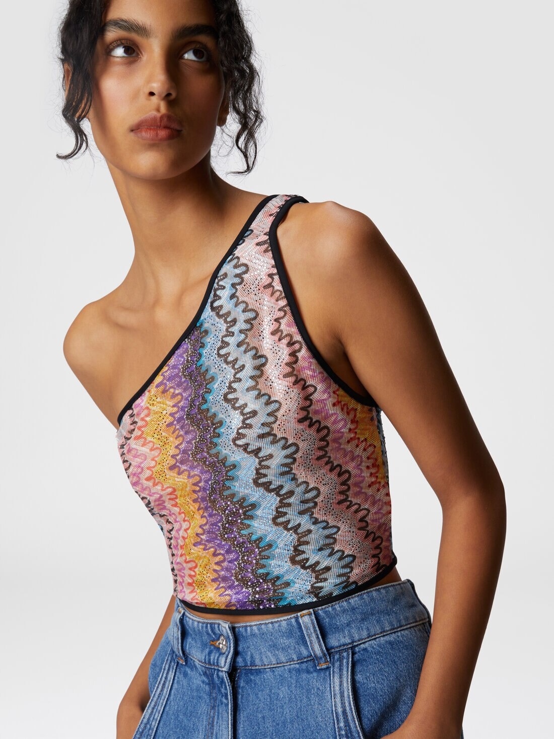 Printed lace one-shoulder top - 4