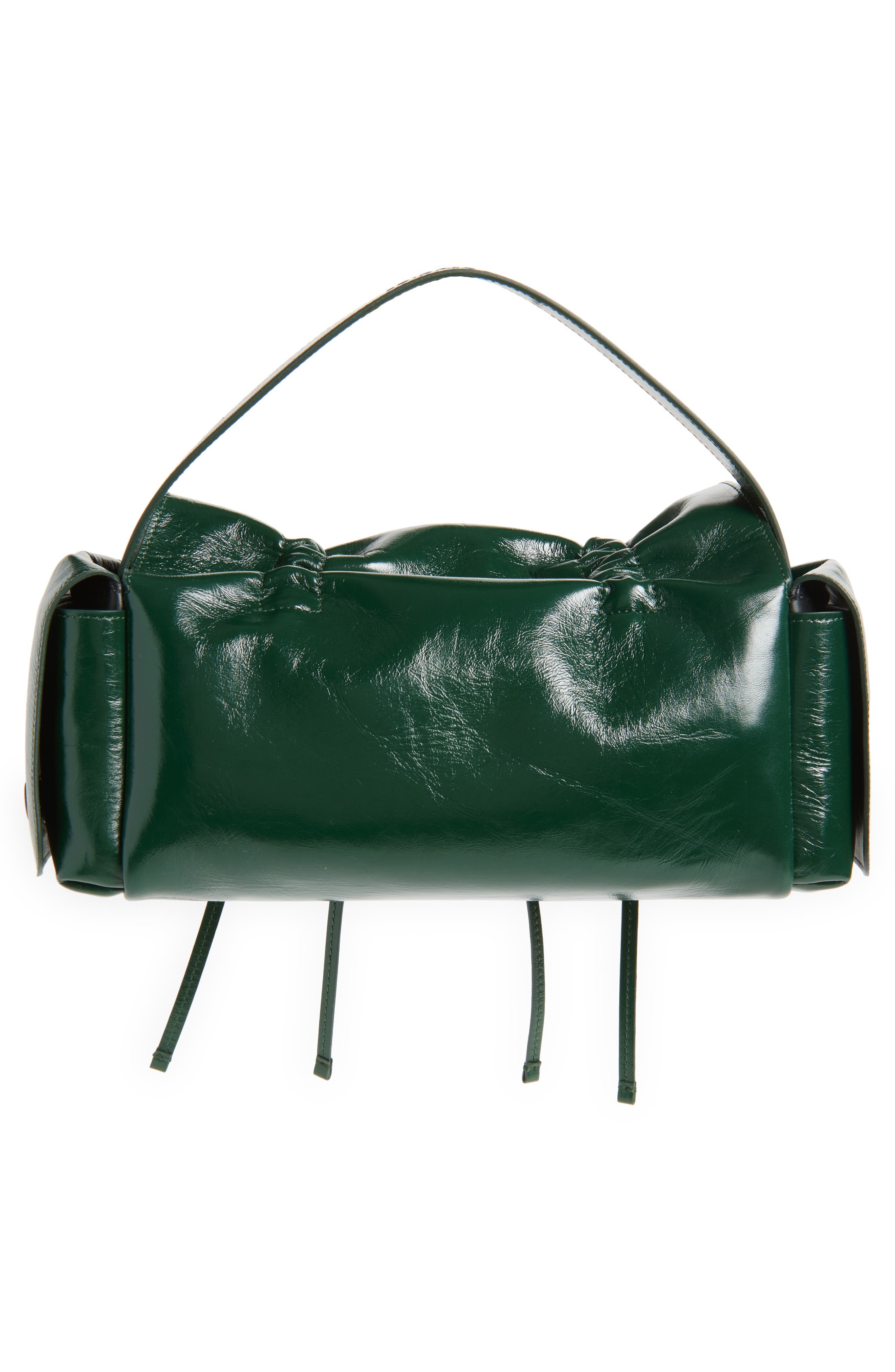Acne Studios Multipocket Luxe Crinkle Leather Top Handle Bag in Dark Green at Nordstrom - 4