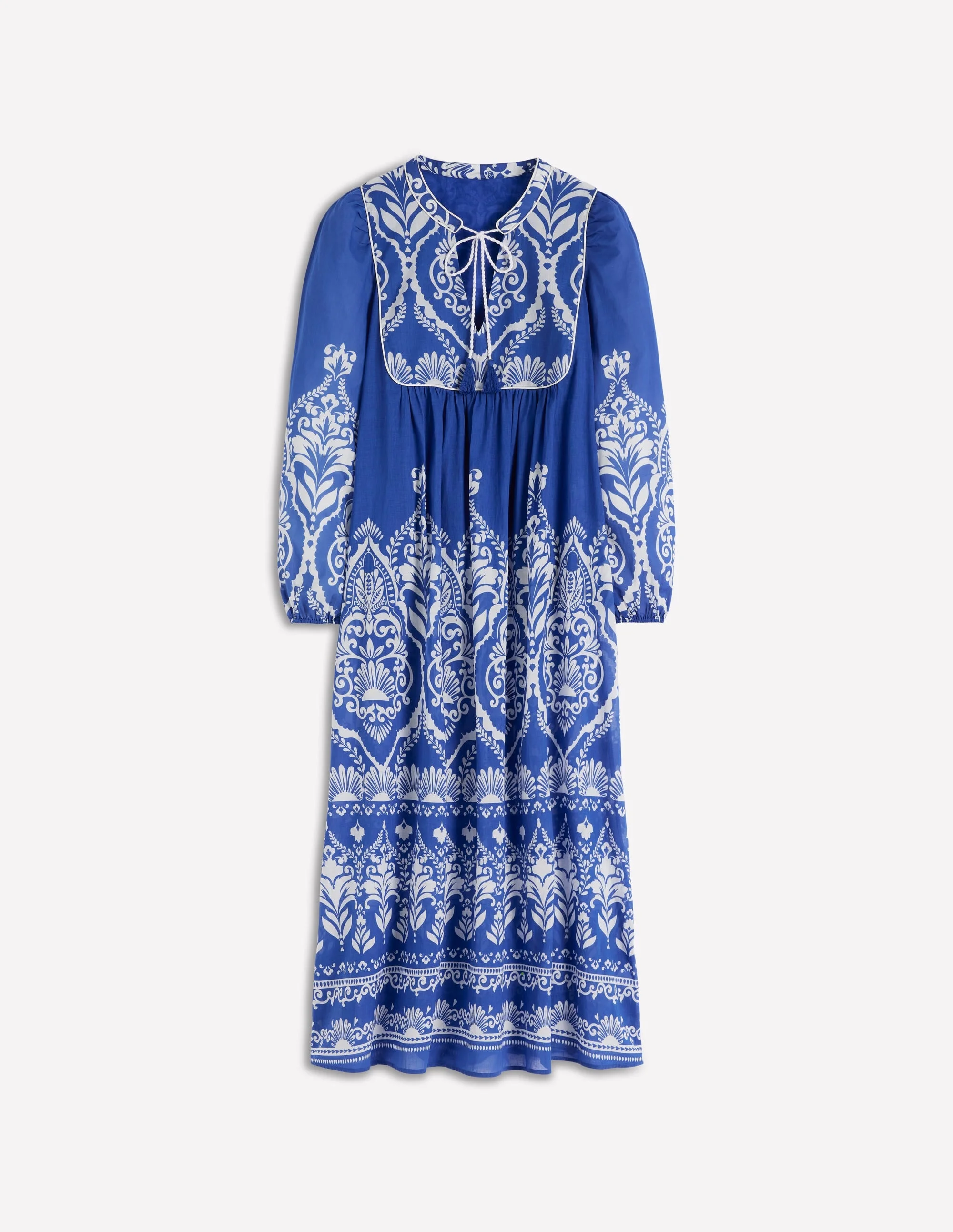 Boho Tie Neck Kaftan-Blue Ornamental Garden - 1