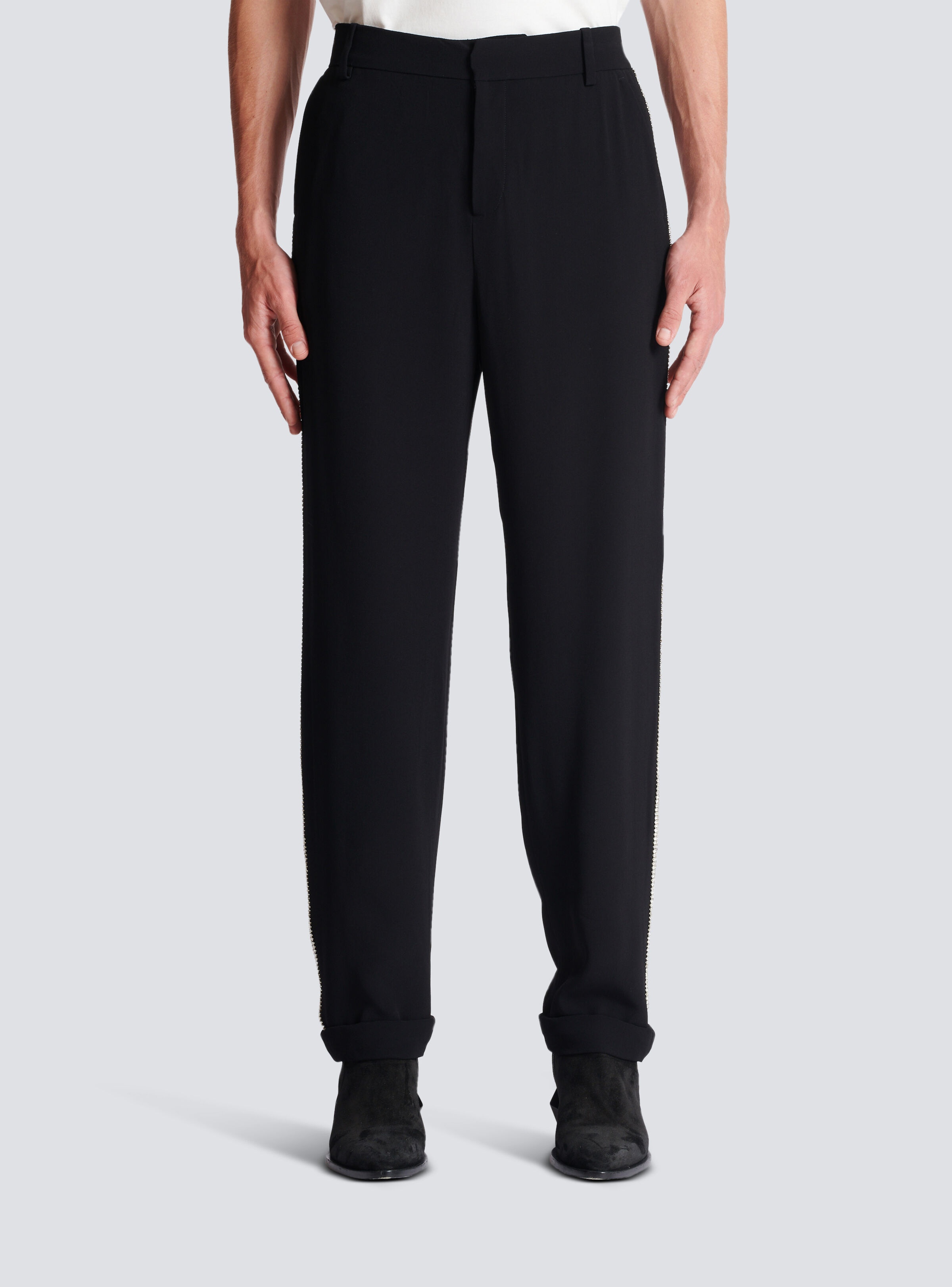 Straight-leg crystal-embroidered trousers - 5