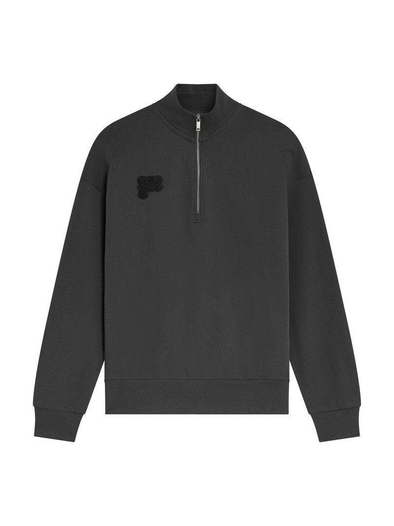 Womens Half Zip Sweatshirt - Smoked Black 1
