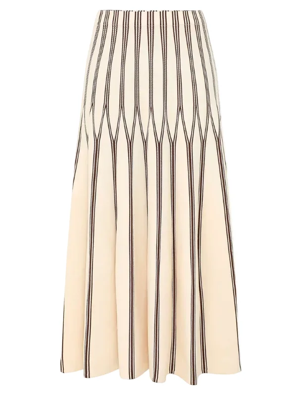 Valiant Striped Midi Skirt in Cream/Chocolate - 1