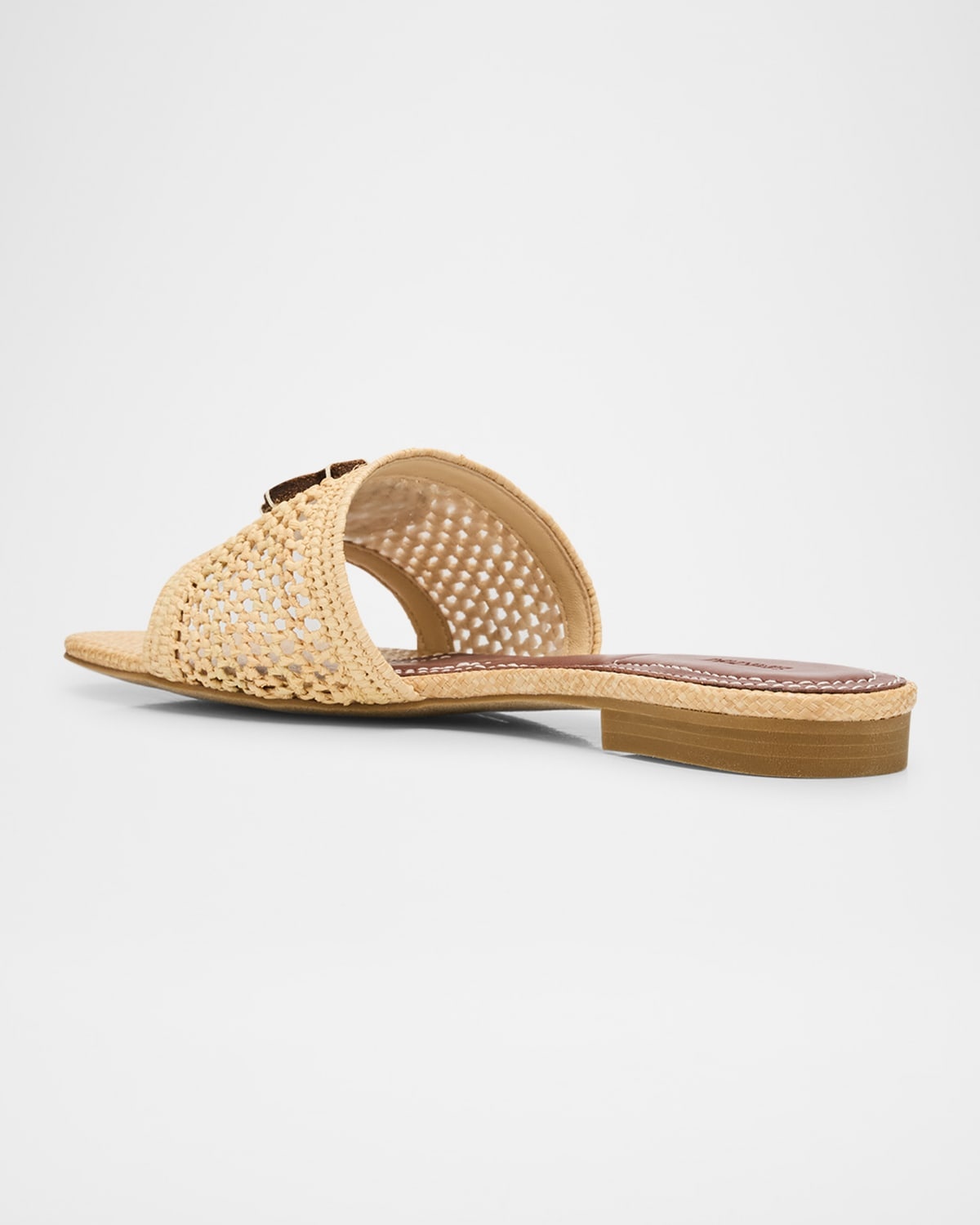 Delphi Raffia Monogram Flat Slide Sandals - 4