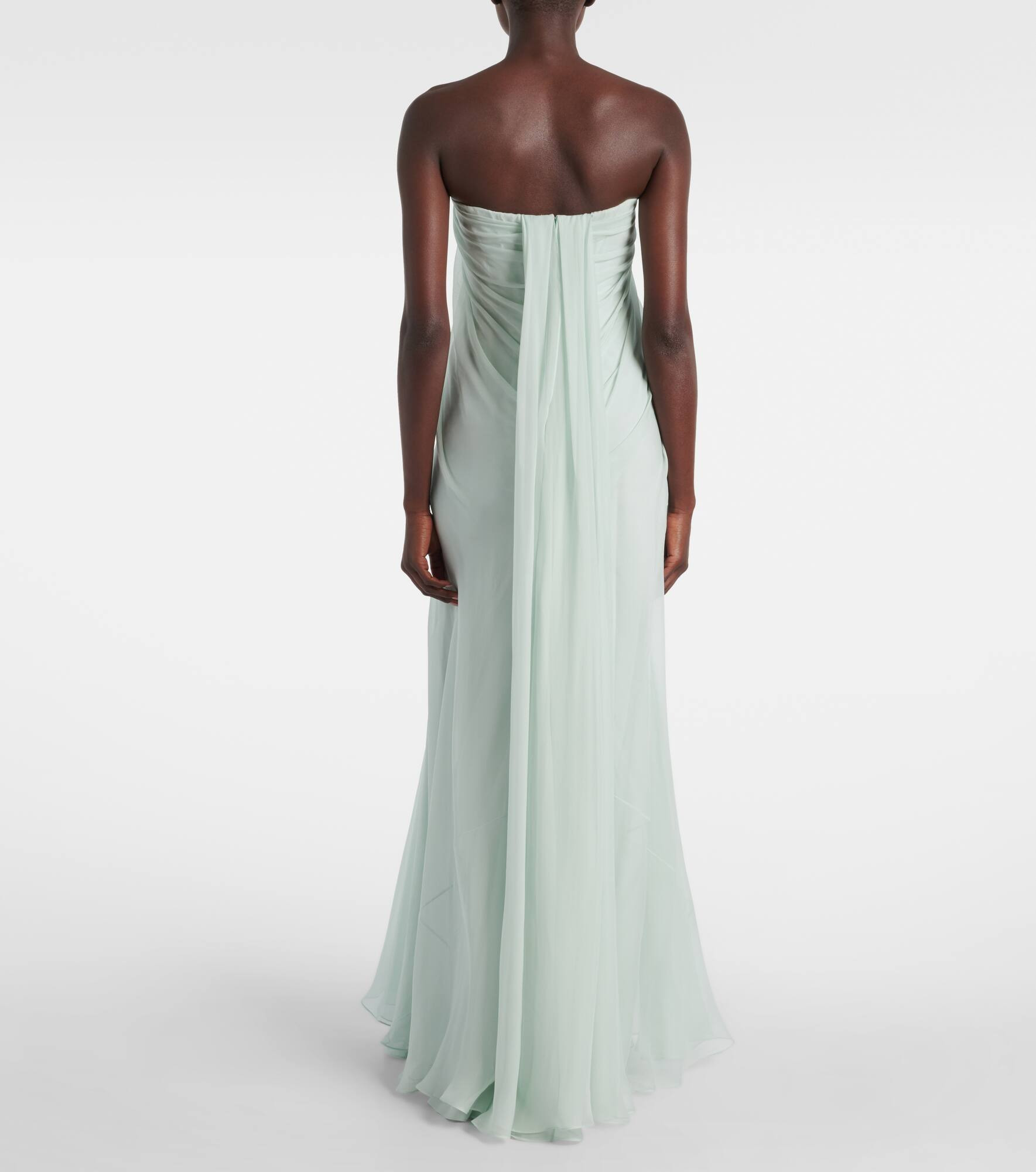 Draped silk chiffon bustier gown - 3
