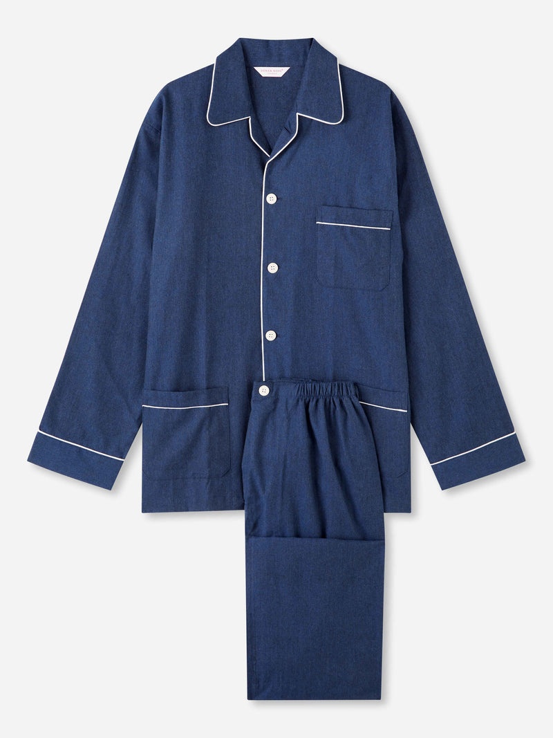 Men's Classic Fit Pajamas Balmoral 3 Brushed Cotton Navy - 1